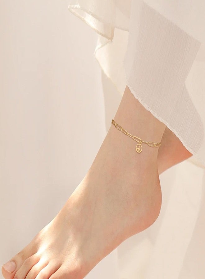 UNIFT Peace Sign Bracelet Anklet for Women Men Stainless Steel Hippie Style Peace Love Sign Symbol Paperclip Chain Bracelets Anklet Party Dressing Accessories for 60s or 70s (gold) - Image 3